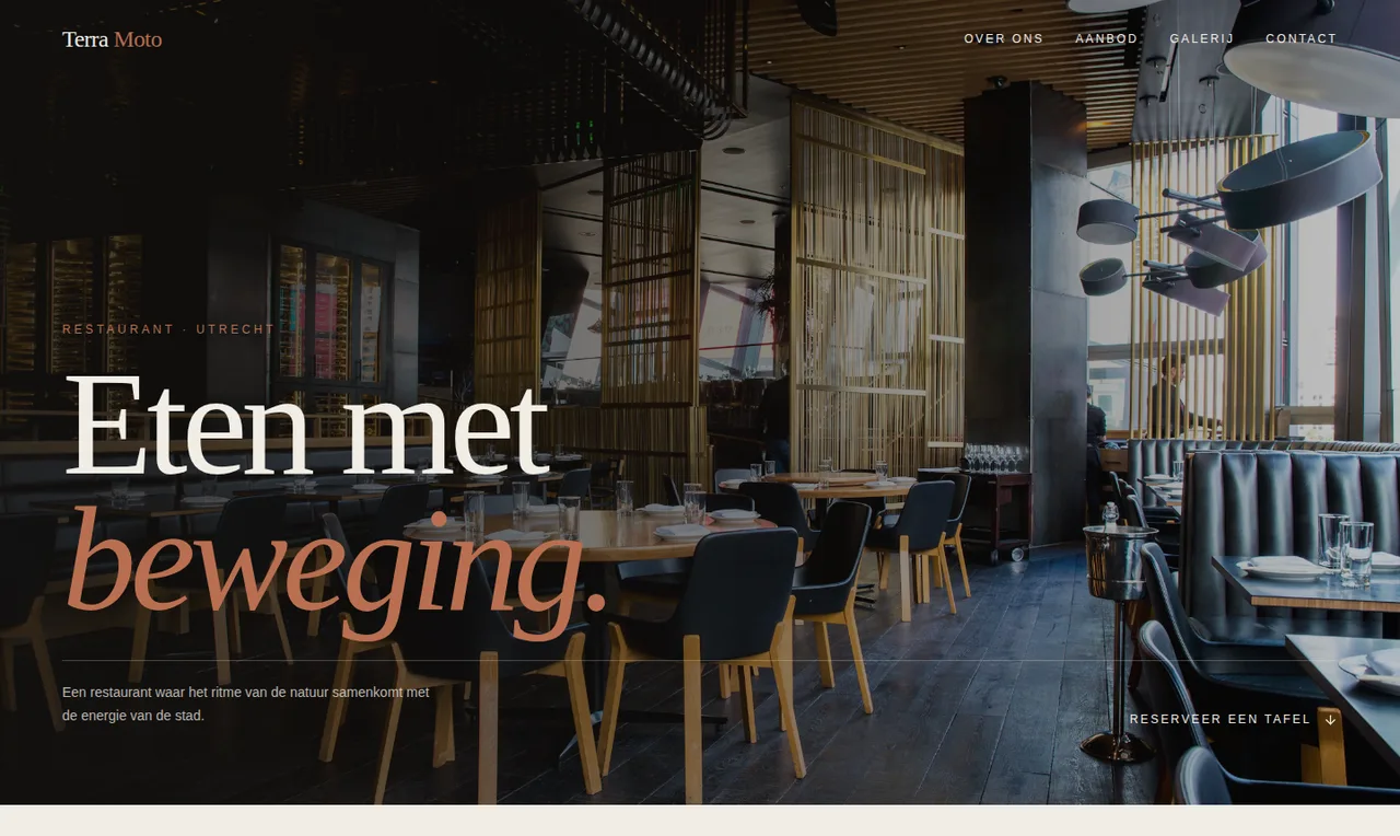 Voorbeeldontwerp van een restaurantwebsite, gebouwd door WebPilot